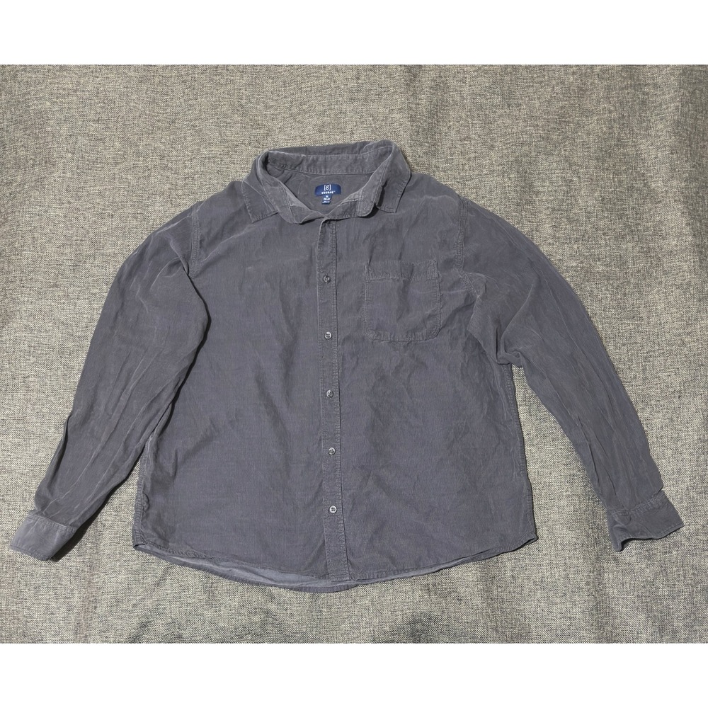 George Mens XL Button Up Corduroy Shirt Grey Long Sleeve Pocket